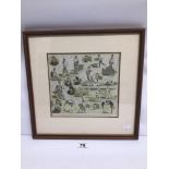 A FRAMED AND GLAZED COLOURED PRINT TITLED 'THE AUSTRALIAN CRICKETING TEAM-NOTES AT THE FINAL MATCH