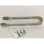 A PAIR OF GEORGE II HM SILVER BRIGHT CUT SUGAR TONGS BY THOMAS WALLIS II 1796