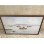 A FRAMED AND GLAZED WATERCOLOUR SIGNED E GIANNI OF A BOATING SCENE IN NAPLES BAY 51 X 35CM