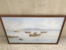 A FRAMED AND GLAZED WATERCOLOUR SIGNED E GIANNI OF A BOATING SCENE IN NAPLES BAY 51 X 35CM