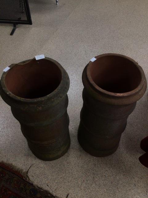 TWO VINTAGE TERRACOTTA CHIMNEY POTS 63CM