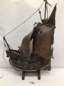 A VINTAGE MODEL SHIP 'HOPE' WITH WOODEN STAND A/F APPROX 28 X 45CM