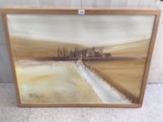 A LARGE FRAMED OIL ON CANVAS SIGNED JOHN BAMPFIELD 106 X 80CM