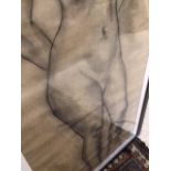 A FRAMED AND GLAZED CHARCOAL DRAWING OF A NUDE LADY AAPROX 56CM X 100CM