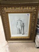 A FRENCH 19TH CENTURY FRAMED AND GLAZED WITH GILDED BORDERS AND FRAME ENGRAVING OF HERCULES AND