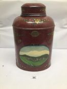 A LARGE HAND PAINTED TIN TEA CADDY MARKED BARTLETT AND SON LIMITED