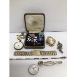 MIXED COLLECTABLE ITEMS INCLUDES SILVER BROOCH OMEGA WATCH STRAP (1030) AND MORE