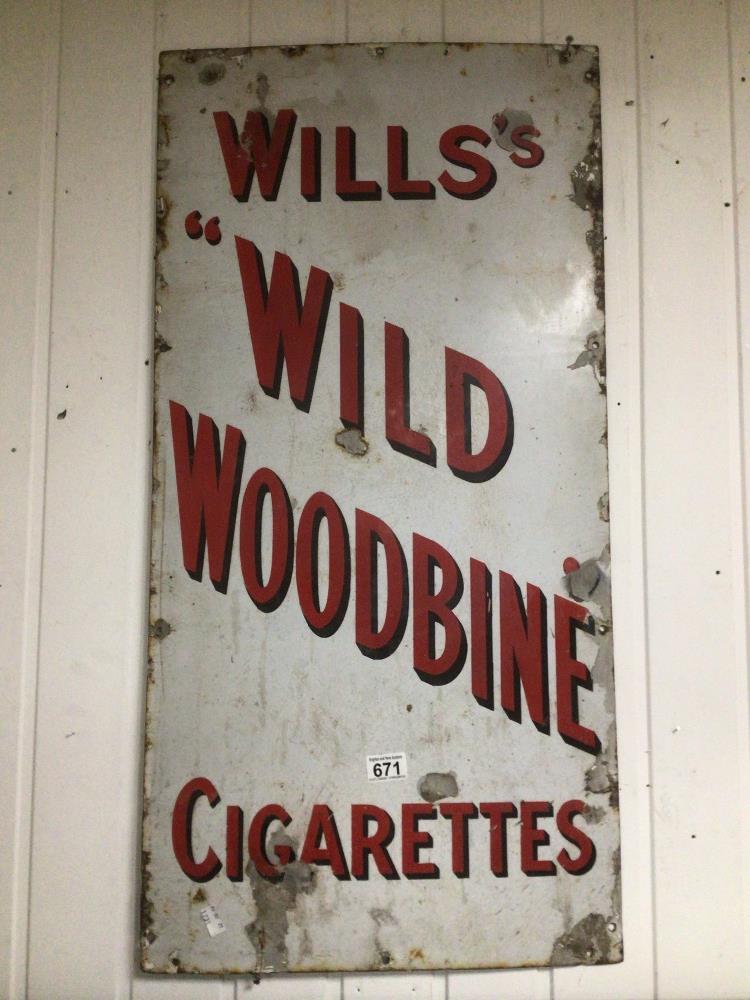 A VINTAGE ENAMEL ADVERTISING SIGN WILLS WILD WOODBINE CIGARETTES 46 X 92CM - Image 2 of 3