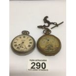 TWO ANTIQUE POCKET WATCHES AND ALBERT CHAIN INCLUDES BENTIMA AND ARMY SERVICE , UNTESTED