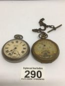 TWO ANTIQUE POCKET WATCHES AND ALBERT CHAIN INCLUDES BENTIMA AND ARMY SERVICE , UNTESTED