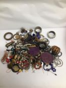 A LARGE BOX OF COSTUME JEWELLERY AND COLLECTABLES