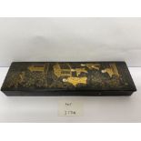 A BLACK LACQUERED HAND PAINTED BRUSH CASE