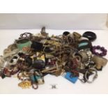 A BOX OF COSTUME JEWELLERY