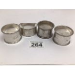 FOUR HALLMARKED SILVER NAPKIN RINGS, INCLUDES ONE PAIR