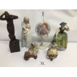 A MIXED COLLECTION OF VINTAGE FIGURINES INCLUDING ROYAL DOULTON, FRANKLIN MINT AND MORE, TALLEST
