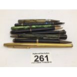EIGHT VINTAGE PROPELLING PENCILS, CONWAY STEWART, EVERSHARD MENTMORE, STRATFORD, PARKER, AND MORE