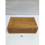 A VINTAGE PINE BOX WITH A GERMAN THIRD REICH BADGE TO CENTRE