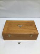A VINTAGE PINE BOX WITH A GERMAN THIRD REICH BADGE TO CENTRE