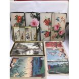 A MIXED VINTAGE COLLECTION OF ORIENTAL PRINTS, SCREEN PAINTINGS, AND ONE MORE OF FIGURES, FLORA, AND