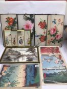 A MIXED VINTAGE COLLECTION OF ORIENTAL PRINTS, SCREEN PAINTINGS, AND ONE MORE OF FIGURES, FLORA, AND