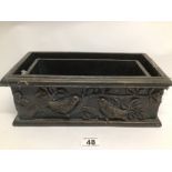 A PAIR OF RECTANGULAR PLANTERS WITH BIRD MOTIF APPROX 34 X 13CM ONE A/F