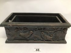 A PAIR OF RECTANGULAR PLANTERS WITH BIRD MOTIF APPROX 34 X 13CM ONE A/F