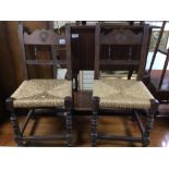 TWO SMALL 19TH CENTURY CARVED RUSH SEATS/CHAIRS 80CM