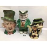 FOUR VINTAGE TOBY JUGS ONE MARKED 'TONY WOOD' STAFFORDSHIRE AND ONE 'TITLE DEEDS' BESWICK MICAWBER