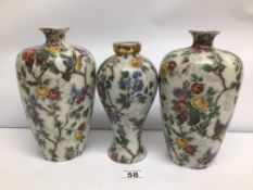 THREE VINTAGE PORCELAIN VASES OF BALUSTER FORM DECORATED IN BIRDS AND FLOWERS, TWO OF WHICH ARE A