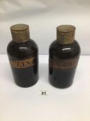 A PAIR OF EARLY APOTHECARY BOTTLES ONE LABELED 'TR SCILLARE. THE OTHER RUBBED 24.5CM TALL