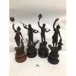 FOUR VINTAGE SPELTER FIGURES TWO OF WHICH ARE A FRENCH PART 'LA VAPEUR' (STEAK) AND 'LA