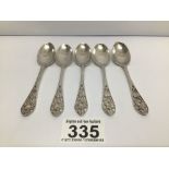 A SET OF FIVE SILVER TEASPOONS SHEFFIELD 1911 BY JOSEPH ROGERS FLORAL HANDLES