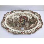 A LARGE VINTAGE JOHNSON BROTHERS 'HIS MAJESTY' OVAL TURKEY ENGRAVED PLATTER APPROX 41 X 52CM