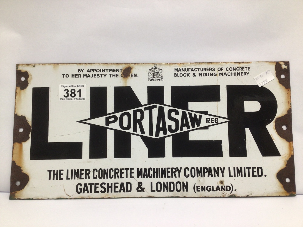 A VINTAGE ENAMEL ADVERTISING SIGN (LINER) 39 X 19CM