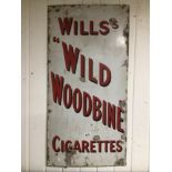 A VINTAGE ENAMEL ADVERTISING SIGN WILLS WILD WOODBINE CIGARETTES 46 X 92CM