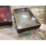 TWO WOODEN AND GLASS TABLETOP DISPLAY CABINET WITH BRASS CORNERS LARGEST 76 X 51 X 10CM