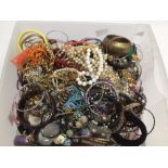 A LARGE COLLECTION OF VINTAGE COSTUME JEWELLERY, INCLUDING NECKLACES (SOME FAUX PEARLS) AND MORE