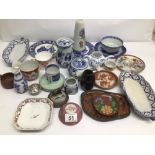 A QUANTITY OF MAINLY VINTAGE BLUE AND WHITE PORCELAIN WARE WITH SOME INCLUDING CHINESE CHARACTERS TO