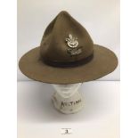 A VINTAGE WOOLFELT SLOUCH BOY SCOUTS HAT WITH NAME 'G.C GOUGH' SIGNED INSIDE