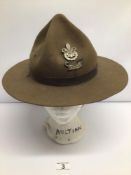 A VINTAGE WOOLFELT SLOUCH BOY SCOUTS HAT WITH NAME 'G.C GOUGH' SIGNED INSIDE