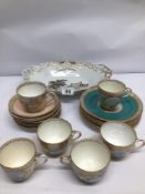 A 19TH CENTURY STAFFORDSHIRE NINETEEN PIECE PART TEA SERVICE PAINTED LANDSCAPES WITH A VICTORIAN