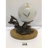 AN ART DECO LAMP ON MARBLE BASE DECORATED WITH A METAL DEER