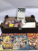 A MIXED BOX OF VINTAGE COLLECTABLES OF EPHEMERA AND BOOKS