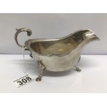 HM SILVER SAUCEBOAT W/SCROLL HANDLE & HOOF FEET BIRMINGHAM 1936 S.BLANCKENSEE & SON LTD