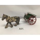 A VINTAGE METAL HORSE AND TRAP