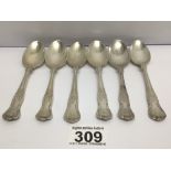 A SET OF SIX HM SILVER TEASPOONS W/ SHELL FINIALS POSSIBLY GEE & HOLMES 1959