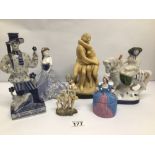 A SMALL VINTAGE COLLECTION OF FIGURINES THREE OF WHICH ARE PORCELAIN WITH ONE BEING COALPORT 'LADIES