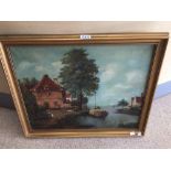 A FRAMED OIL ON CANVAS OF A CONTINENTAL SCENE SIGNED M.A BURNETT 68 X 58CM