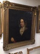 A LARGE 18TH/19TH CENTURY OIL ON CANVAS PORTRAIT OF A LADY IN A GILT FRAME A/F 88 X 101CM