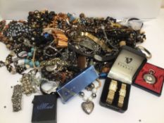 A LARGE MIXED COLLECTION OF COSTUME JEWELLERY MOST OF WHICH ARE NECKLACES (SOME FAUX PEARLS) AND